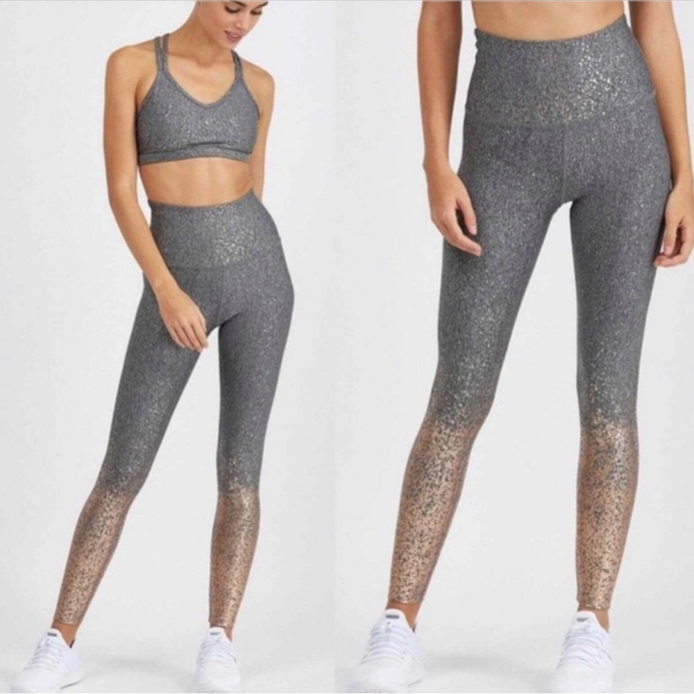 Beyond Yoga Gray Alloy Metallic ombré gold speckled high rise leggings